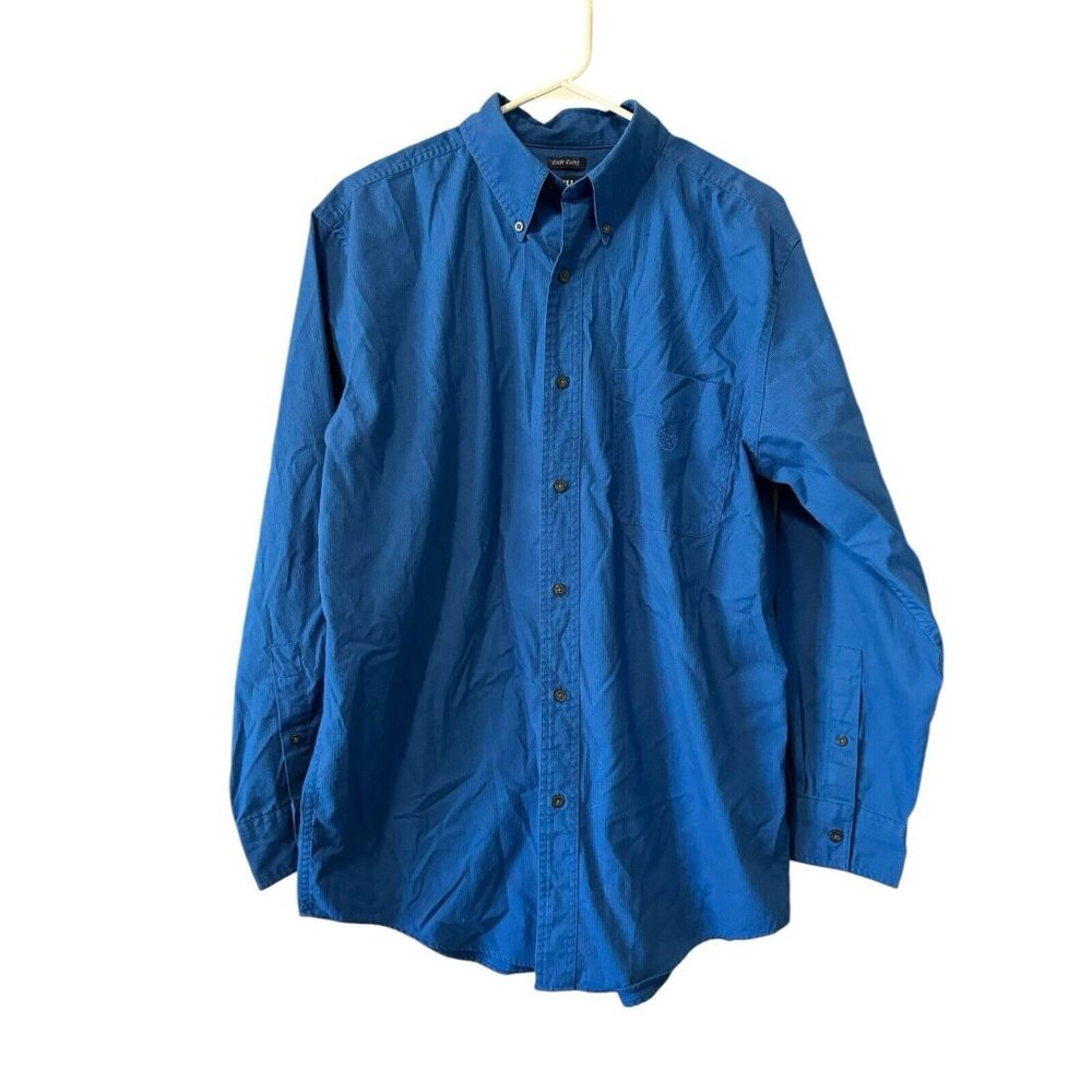 Chaps Shirt Men Size Medium Blue Long Sleeve Button Up Easy Care Business Casual